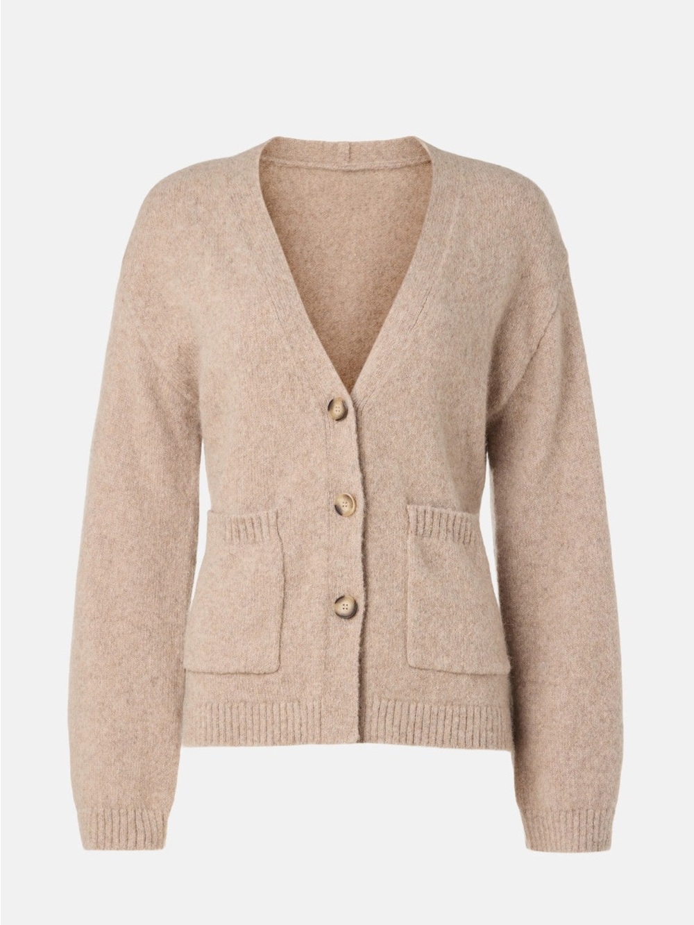 Beige V-Neck Button Cardigan Sweater